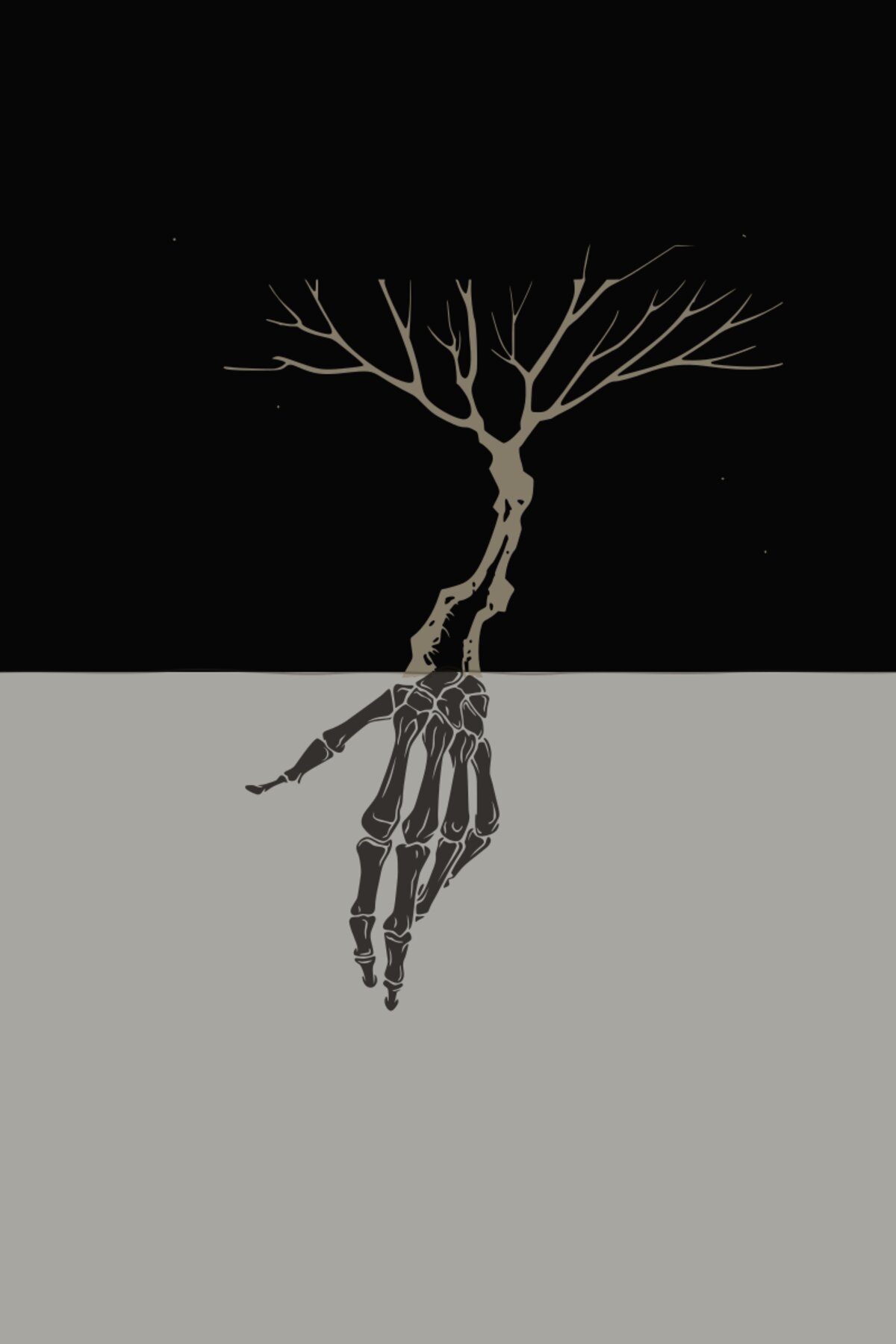 The Never tree and the skeleton hand. Same root. Two colors.